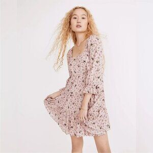 Madewell Lizzie Babydoll Dress in‎ Fresh Sprigs Size 10 square neck puff 3/4 slv